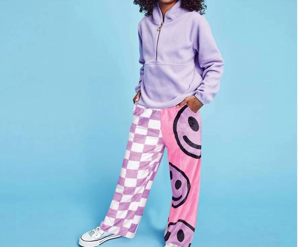 NEW ISCREAM checkered smiles plush pant in purple
